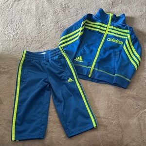 adidas Blue Track Jacket and Pants with Neon Green Accents